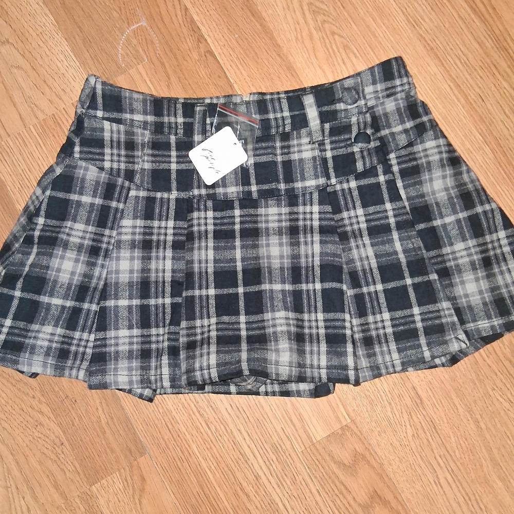 Free People Plaid Mini Skirt in Black and Gray